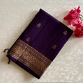 Royal Purple Saree With Gold Paisley Brocade And Medallion Border