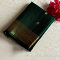 Emerald Green Designer Pure Silk Saree With Antique Gold Pallu