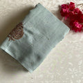 Sage Green Soft Jute Tussar Saree With Jet Black Embroidered Blouse