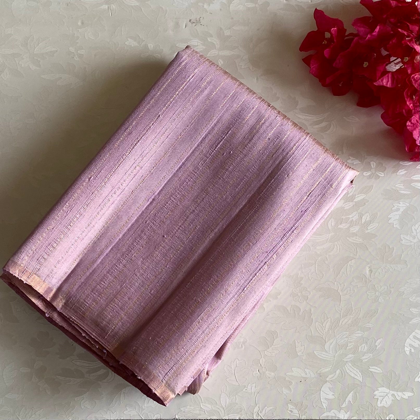 Dusty Lilac Designer Pure Raw Silk Saree With Metallic Rose Blouse
