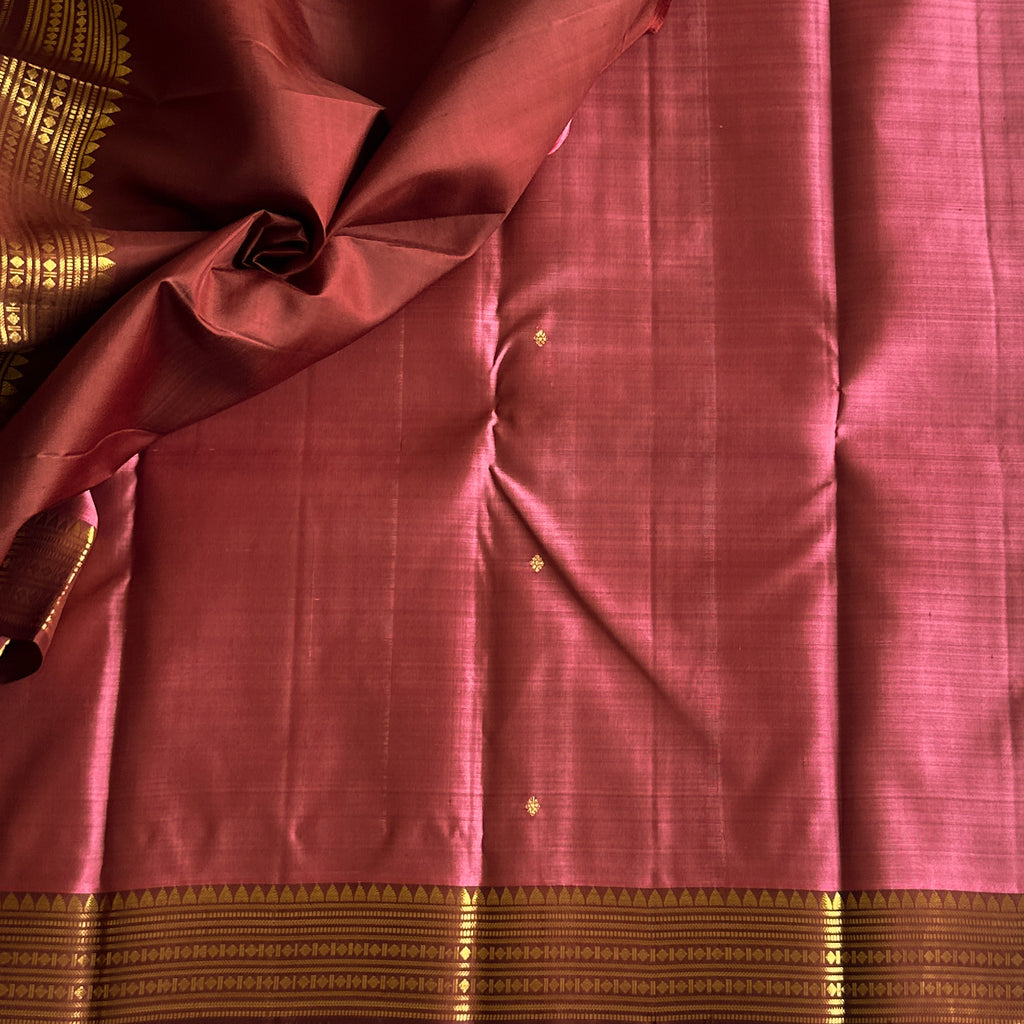 Rarest Mauve pink with dark coffee wine brown Kanjeevaram pure silk