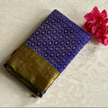 Lime Green Silk Saree Gold Zari Royal Blue Pallu Contrast