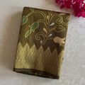 Olive Green Gold Zari Floral Saree With Tassel Pallu Traditional