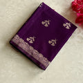 Royal Purple Brocade Saree Antique Gold Floral Border Tassel Pallu
