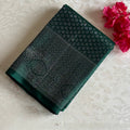 Emerald Green Designer Pure Silk Saree With Magenta Pallu And Gold Zari