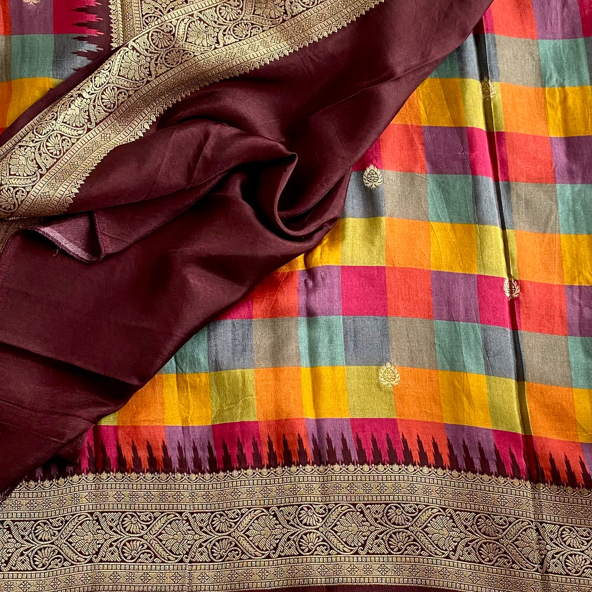 Multicolor Premium Soft Tussar Silk Saree With Antique Gold Pallu And Border