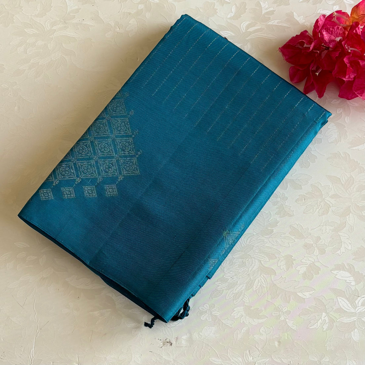 Deep Sky Blue Designer Pure Silk Saree With Antique Zari Pallu