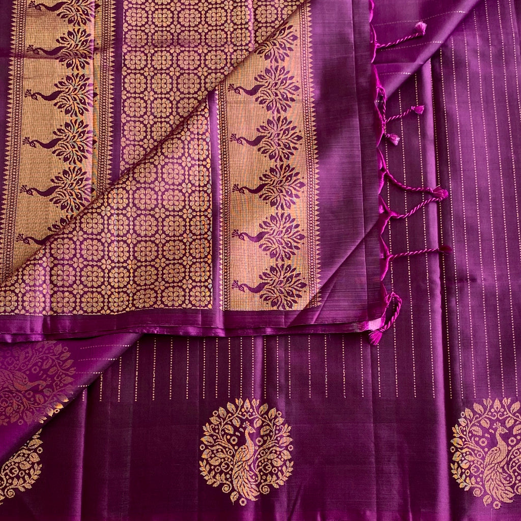 Grape Purple Designer Pure Silk Saree With Metallic Gold Brocade Pallu