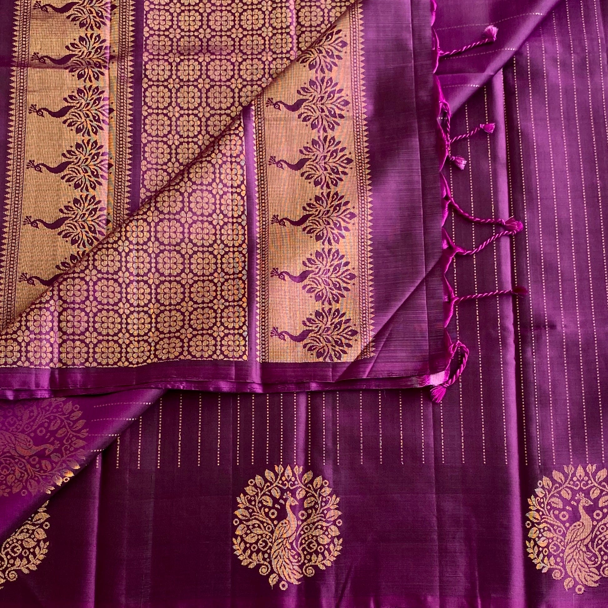 Grape Purple Designer Pure Silk Saree With Metallic Gold Brocade Pallu