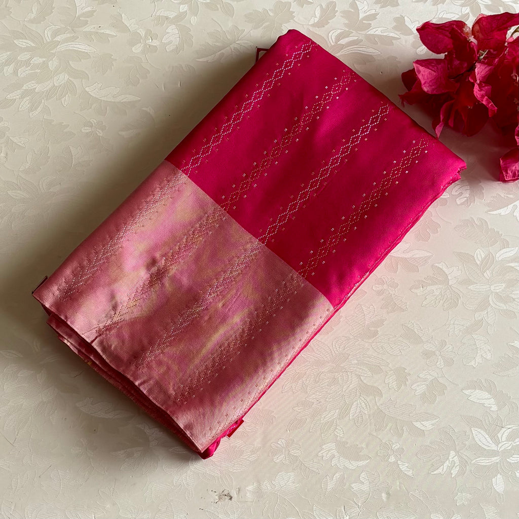 Deep Rani Pink Soft Mixed Silk Saree With Dusty Rose Pallu