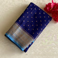 Midnight Blue Banarasi Crepe Silk Saree With Sky Blue Contrast