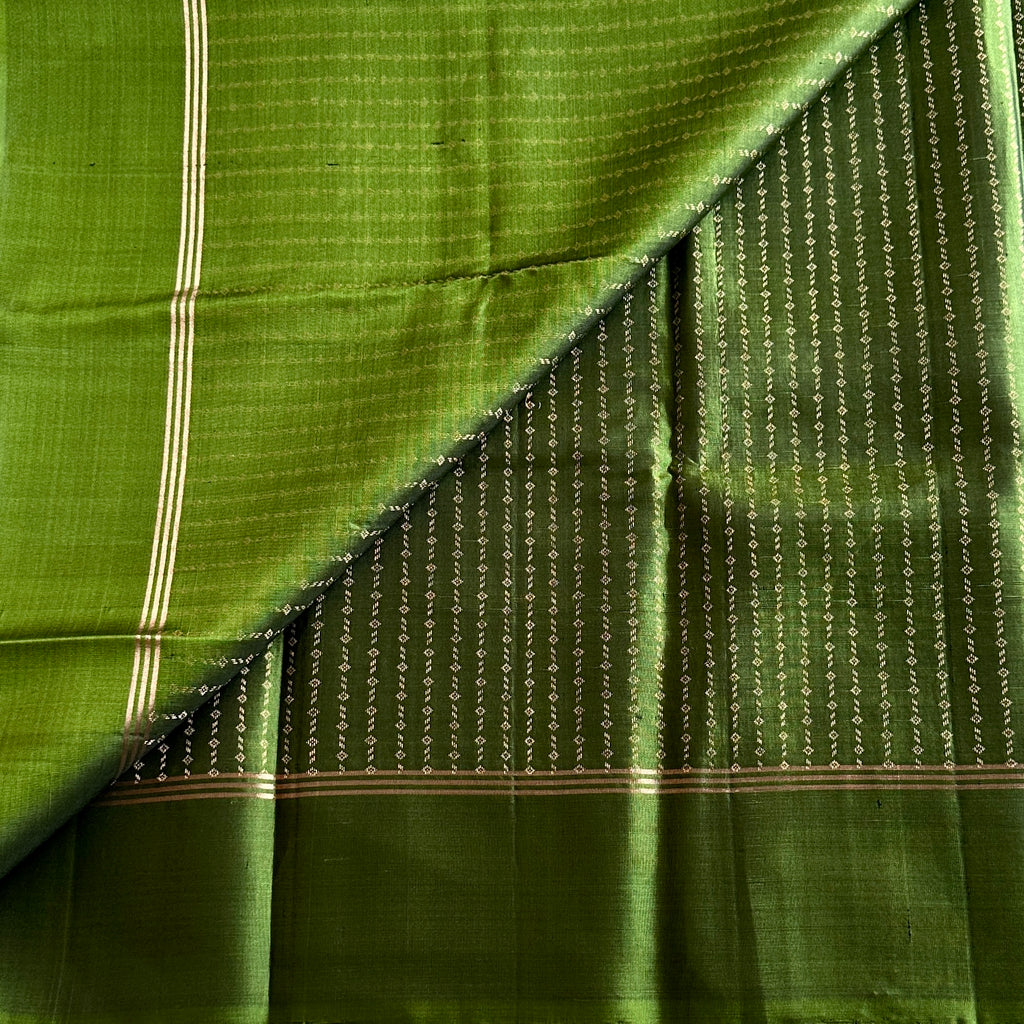 Classy Olive Green Silk Saree Gold Zari Geometric Pallu Buti Motifs