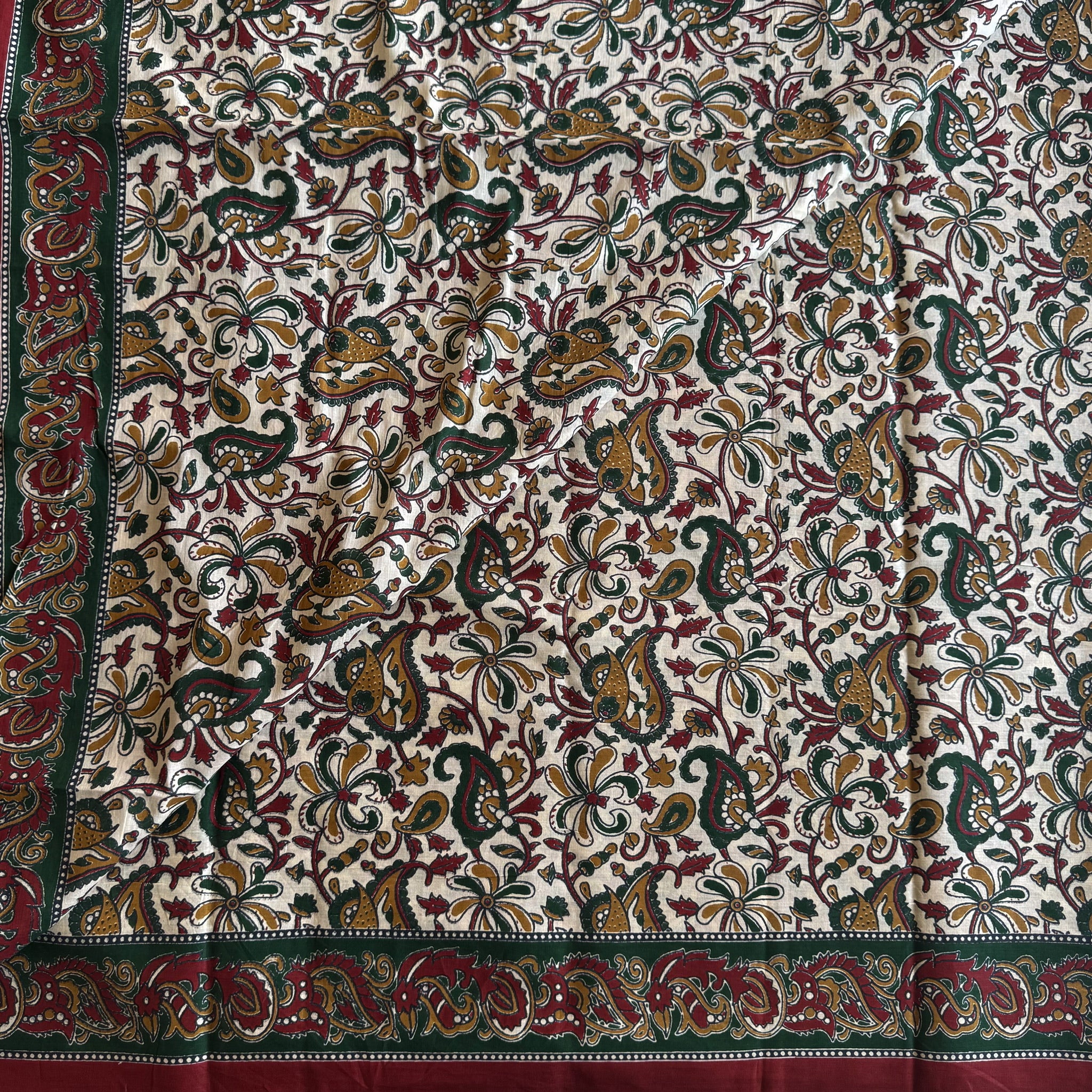 Summer Delight - Gorgeous block printed soft cotton with maroon borders