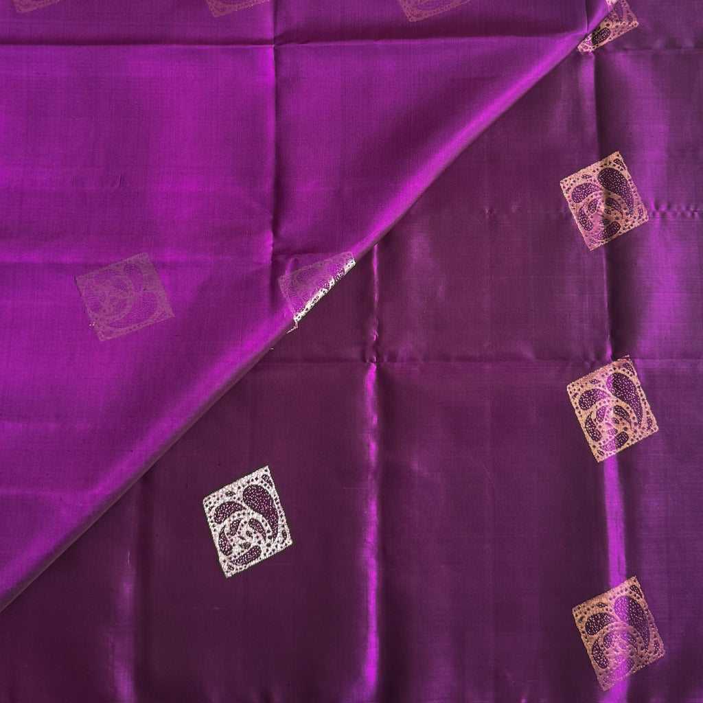 Elegant Purple Gold Woven Saree With Paisley Motifs And Tassels