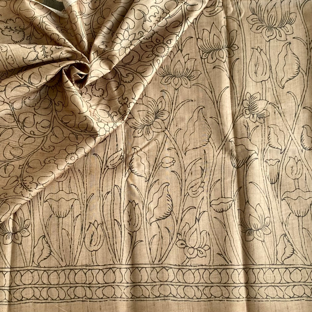 Natural Beige Grey Soft Tussar Silk Saree With Warm Grey Accents