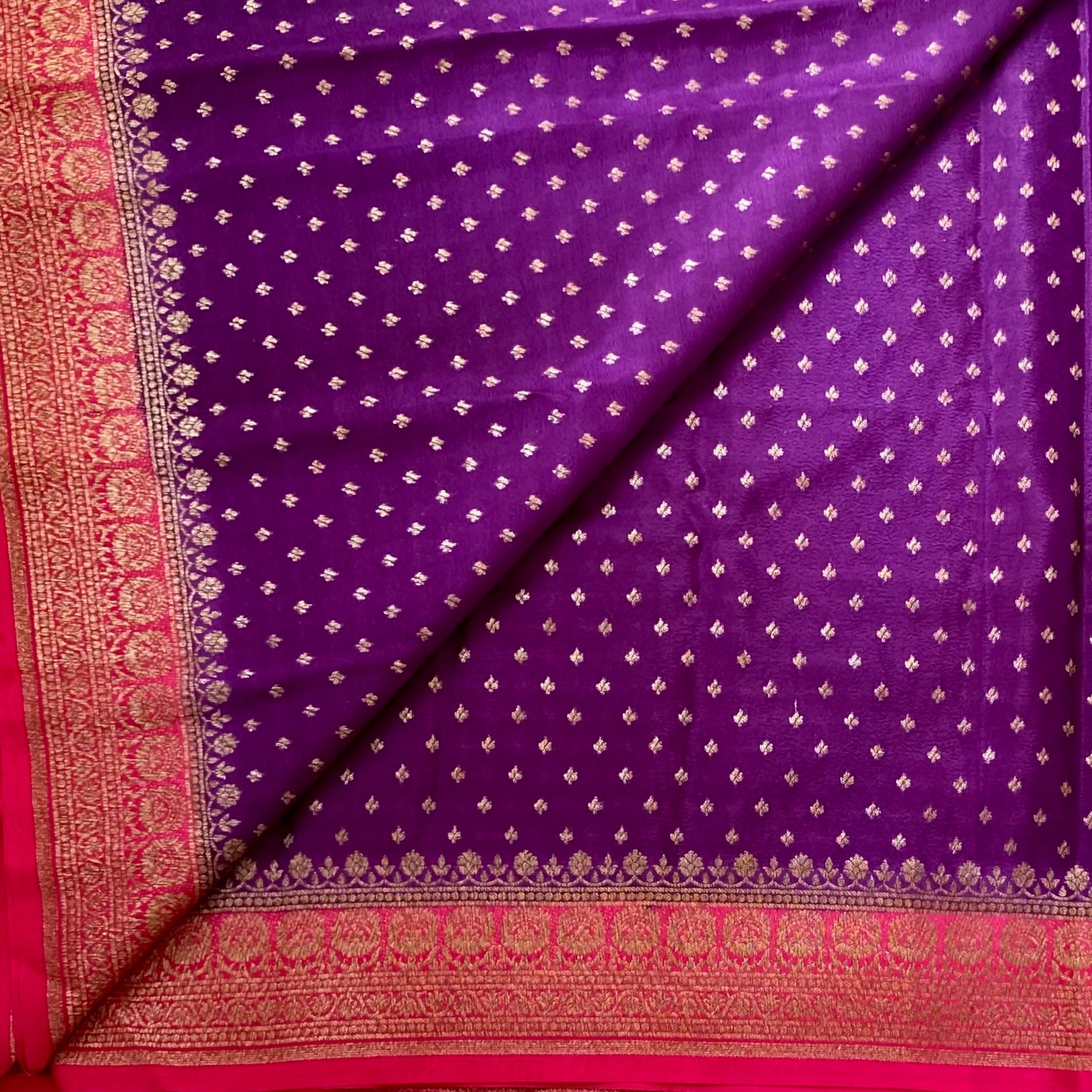 Traditional Purple Magenta Saree Gold Brocade Contrast Border Festive Wear