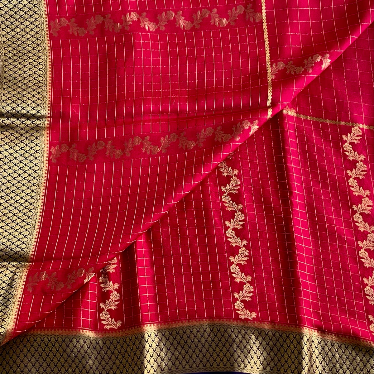 Cherry Pink Mysore Crepe Silk Saree With Navy Blue Pallu