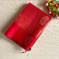Deep Coral Designer Pure Silk Saree With Crimson Red Pallu