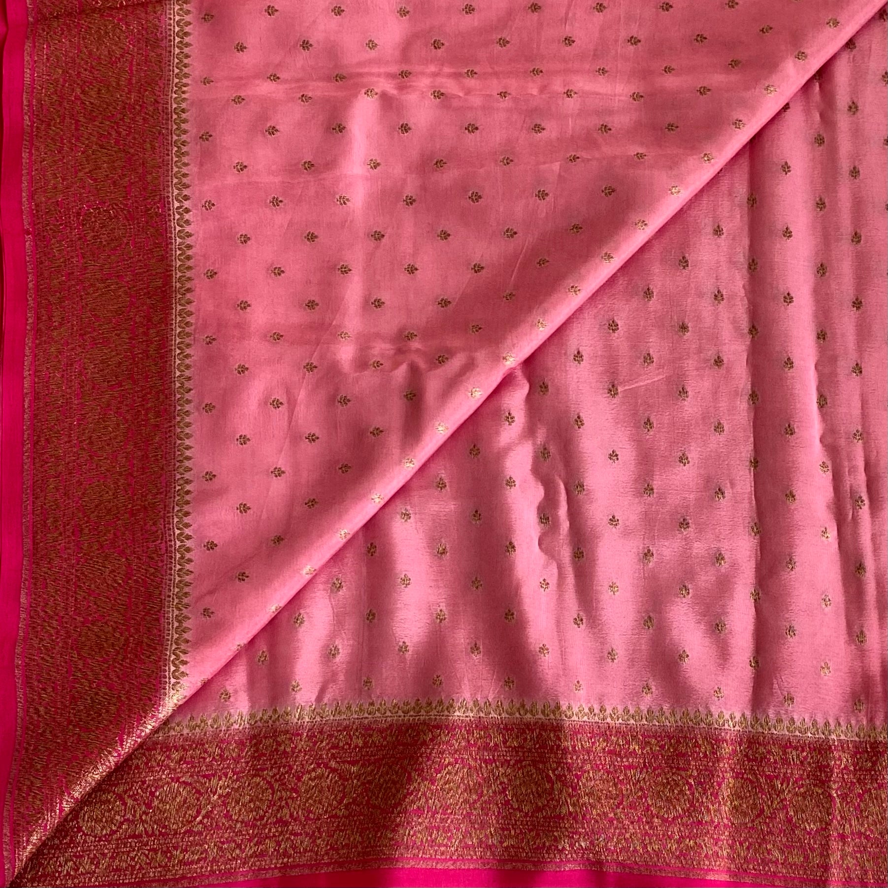 Magenta Gold Brocade Silk Saree Traditional Wedding Festive Wear