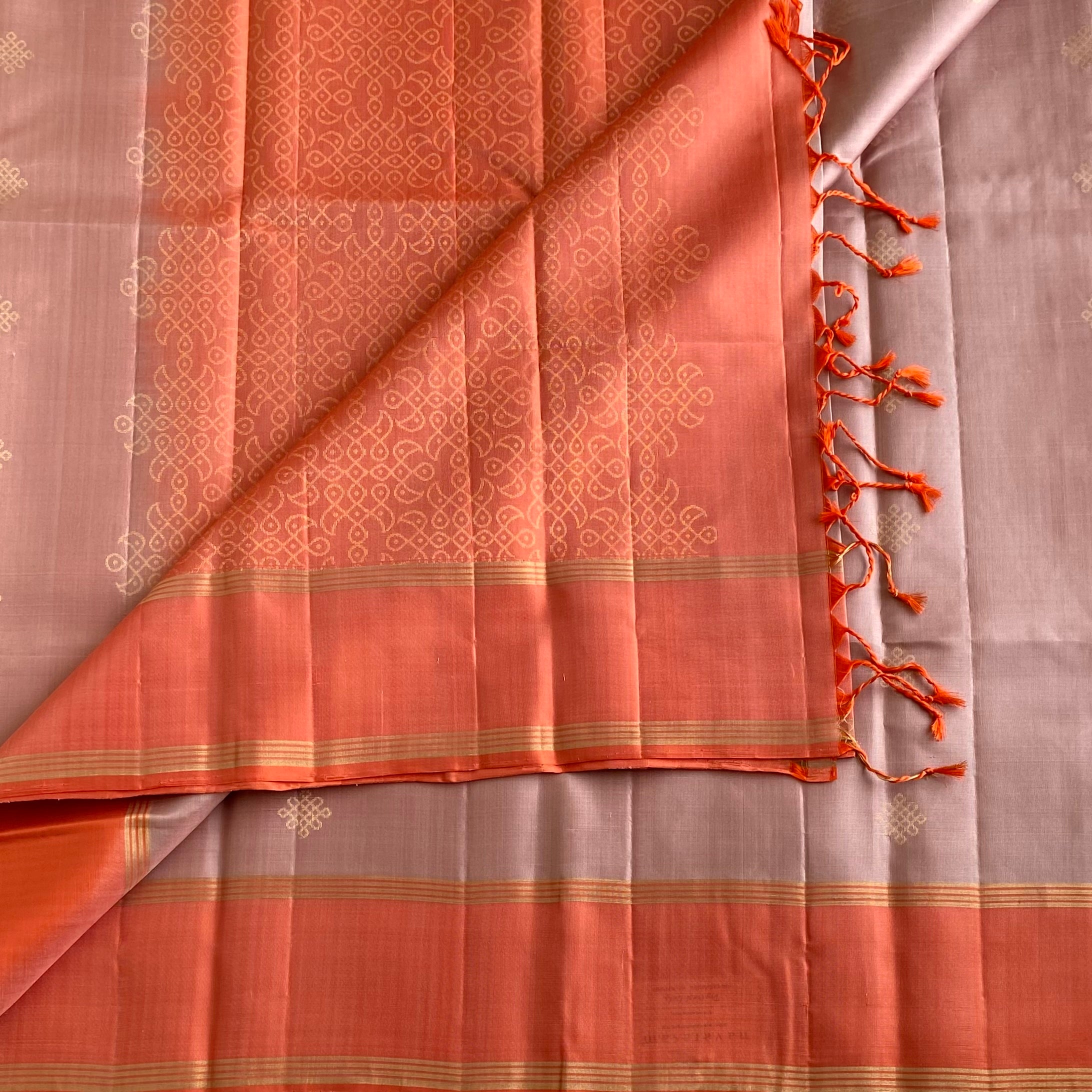 Dusty Greyish Rose Kollam Designer Pure Silk With Coral Borders