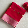 Cherry Red Soft Crepe Silk Saree With Light Pink Pallu