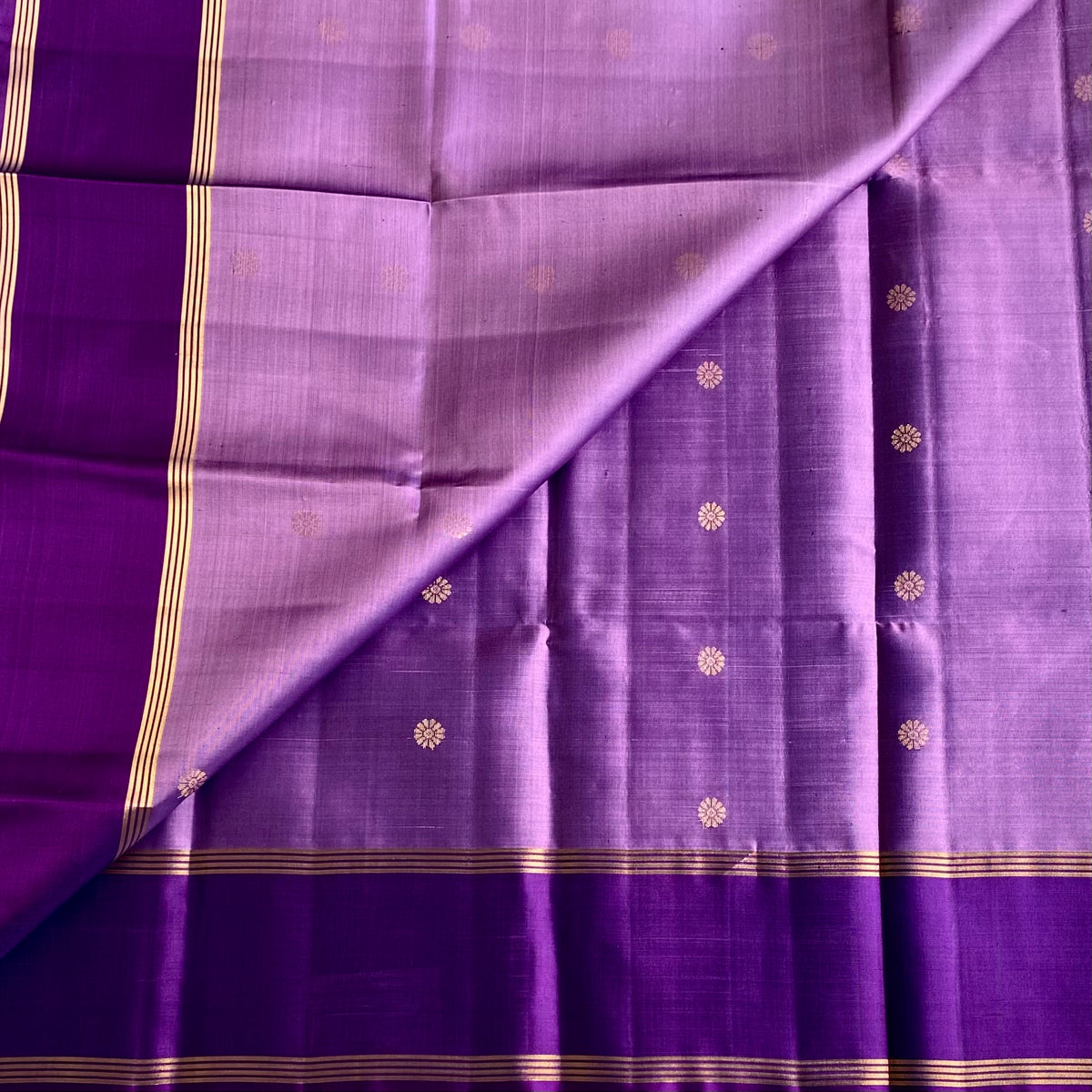 Metallic Lavender & Purple Designer Pure Silk with Intricate Woven Pallu