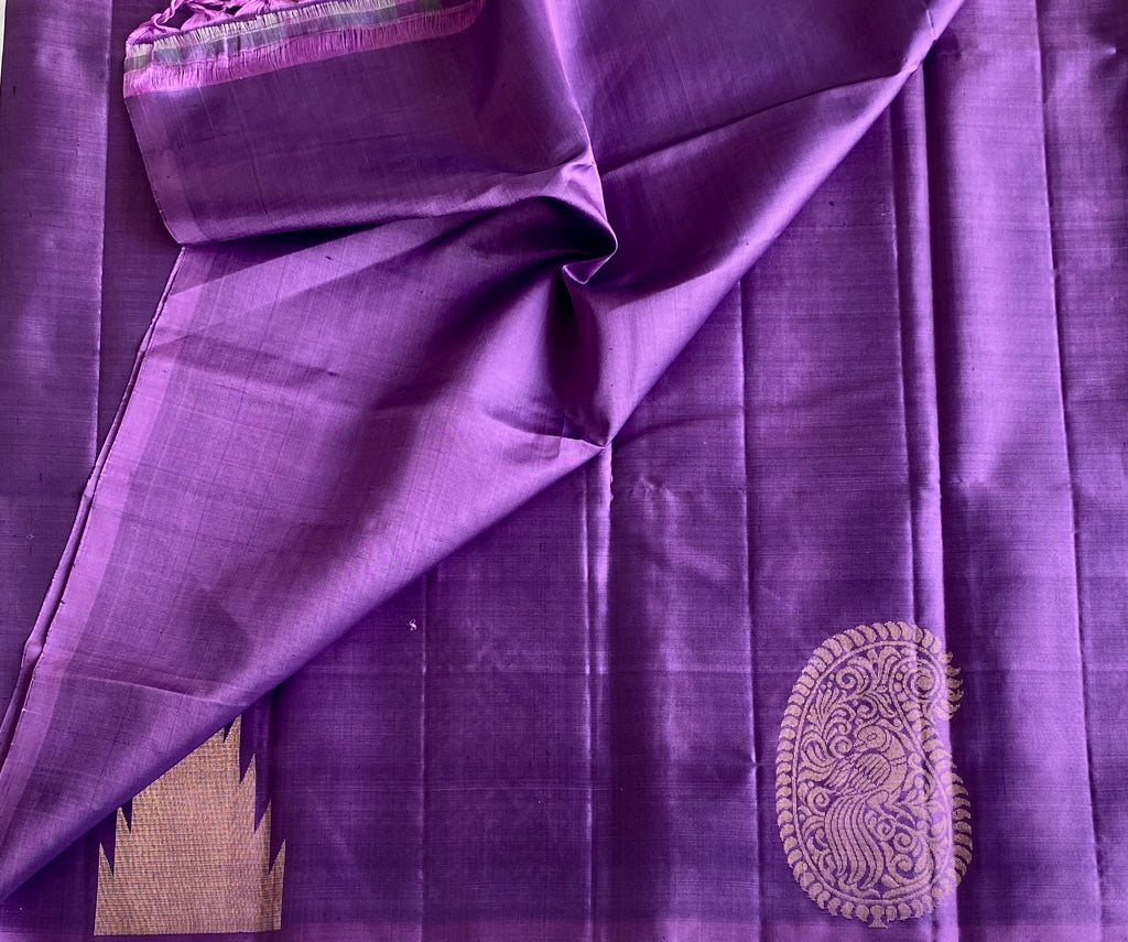 Deep Metallic Designer Pure Silk Saree With Gold Mango & temple Borders