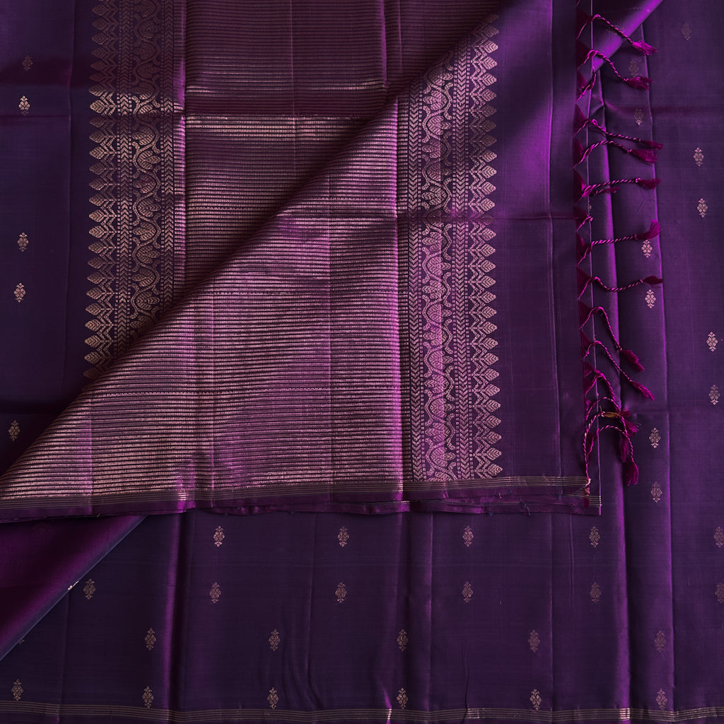 Royal Purple Silk Saree with Gold Zari Buti and Border