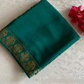 Teal Green With GandaBerunda Borders Pure Mysore Silk