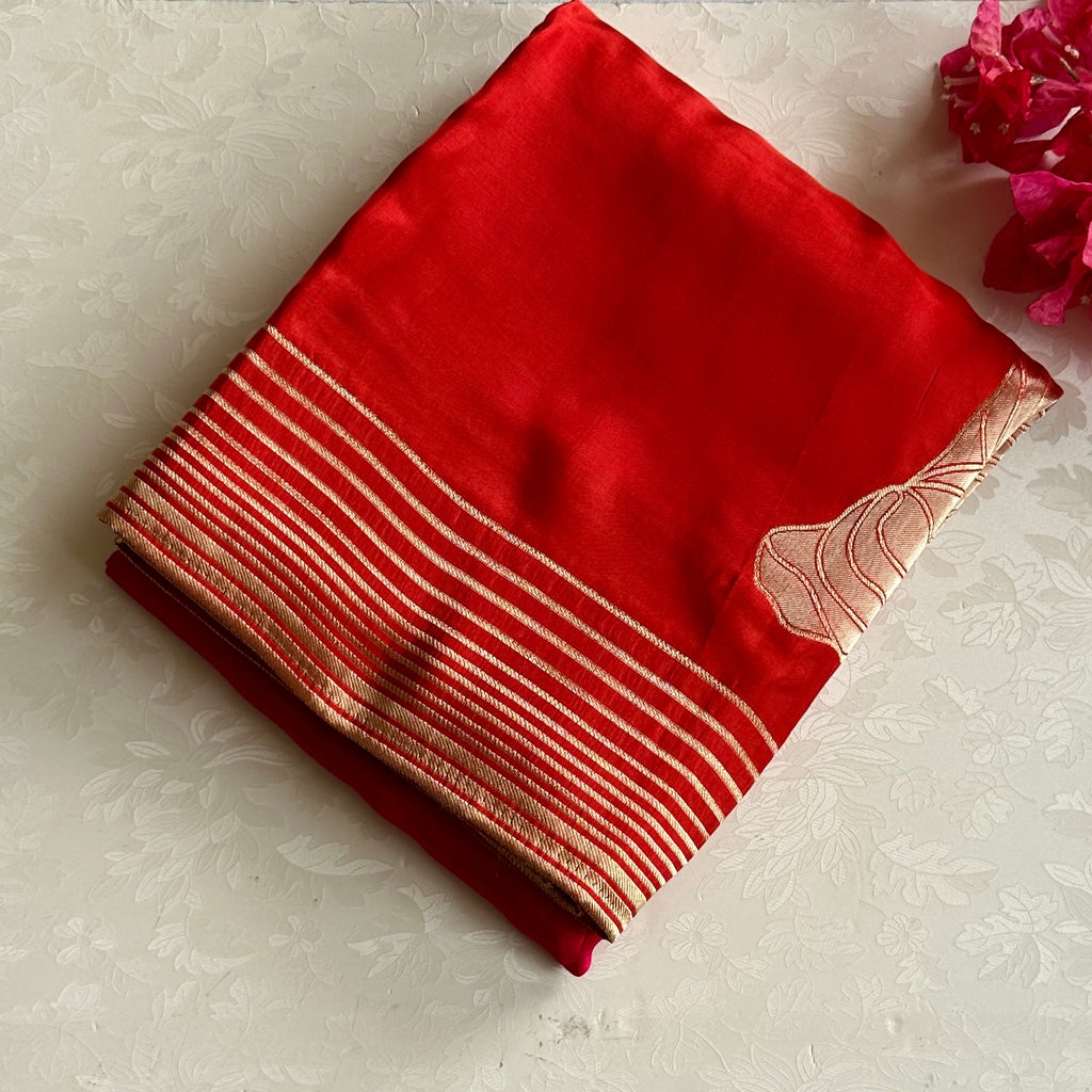 Ombre red with pink soft satin crepe designer stunner