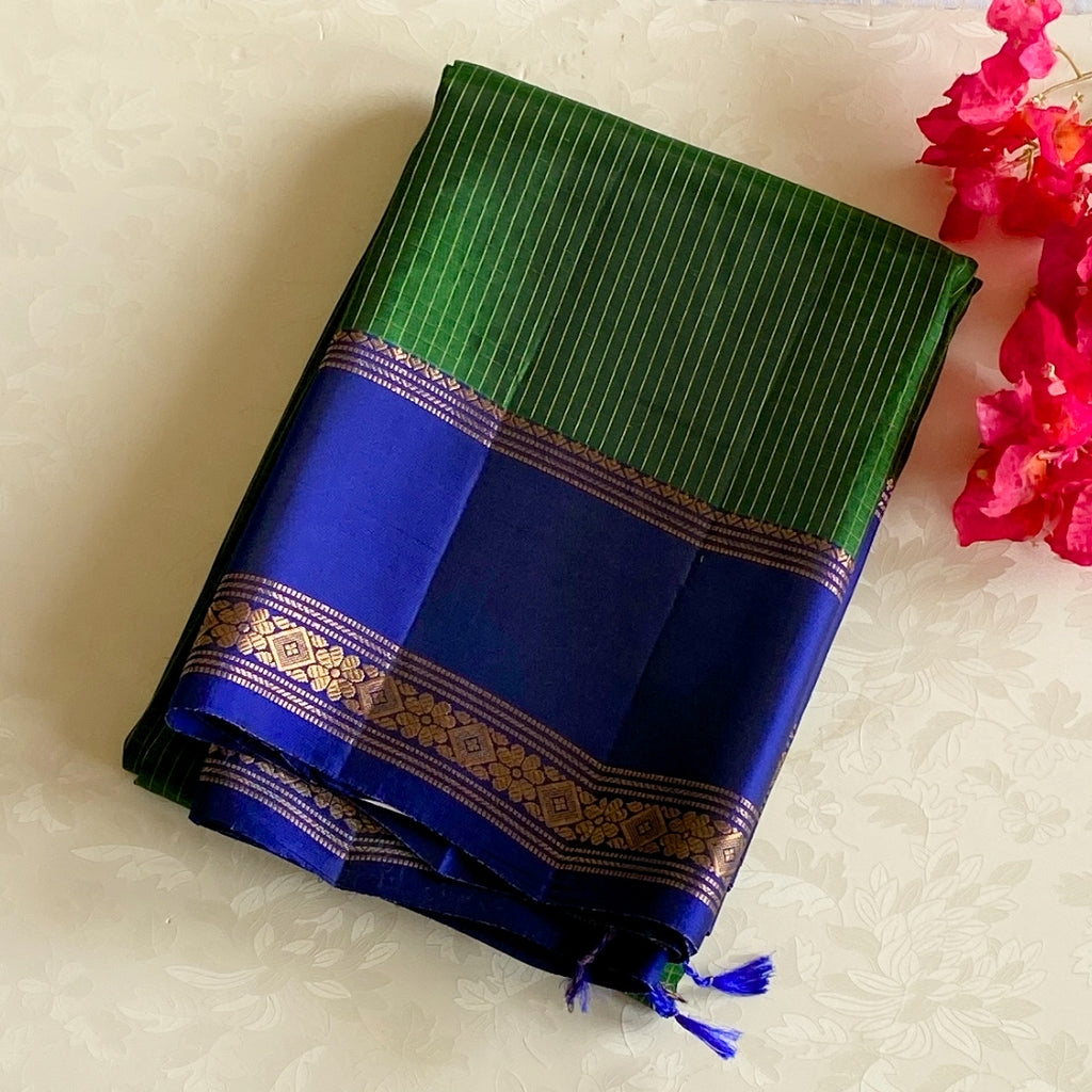 Royal Blue And Emerald Green Saree With Gold Diamond Zari