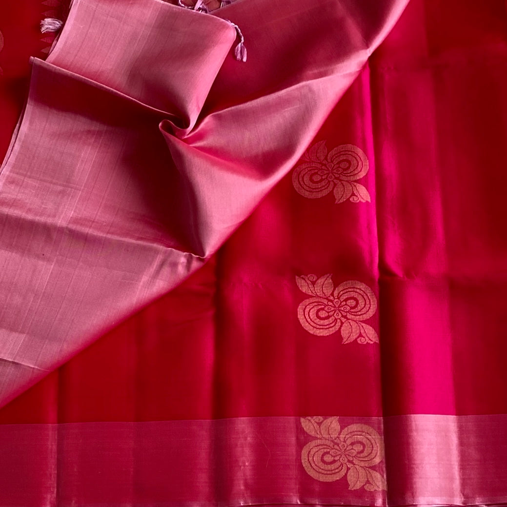 Rani Pink Designer Pure Silk Saree With Metallic Gold Pallu