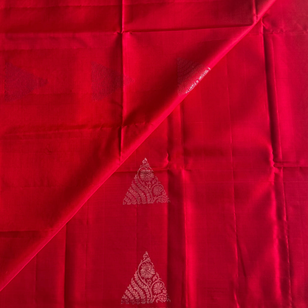 Seafoam Green Silk Saree Scarlet Zari Border Woven Paisley Triangle