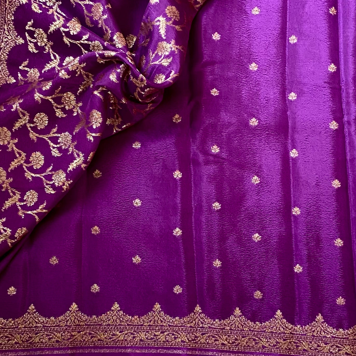 Cadbury Purple Banarasi Silk Saree With Gold Brocade Motifs Traditional