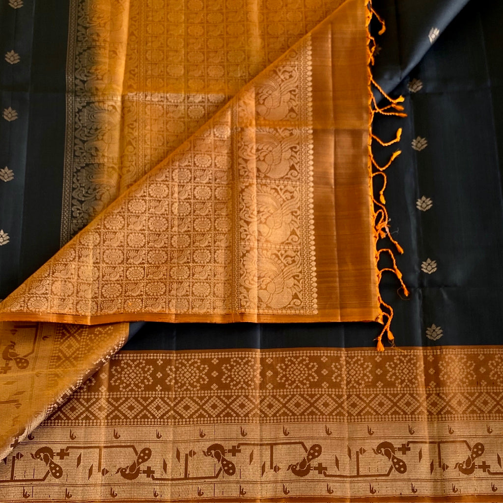 Midnight Black Designer Pure Silk Saree With Deep Jaggery Pallu