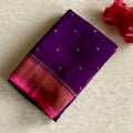 Royal Purple Banarasi Crepe Silk Saree With Rani Pink Pallu