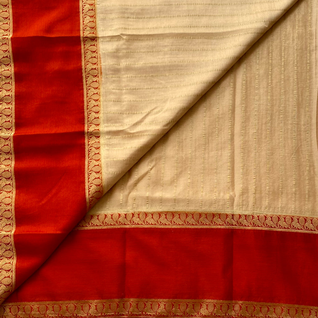 Burnt Orange Gold Zari Beige Pallu Traditional Festive Saree Elegance
