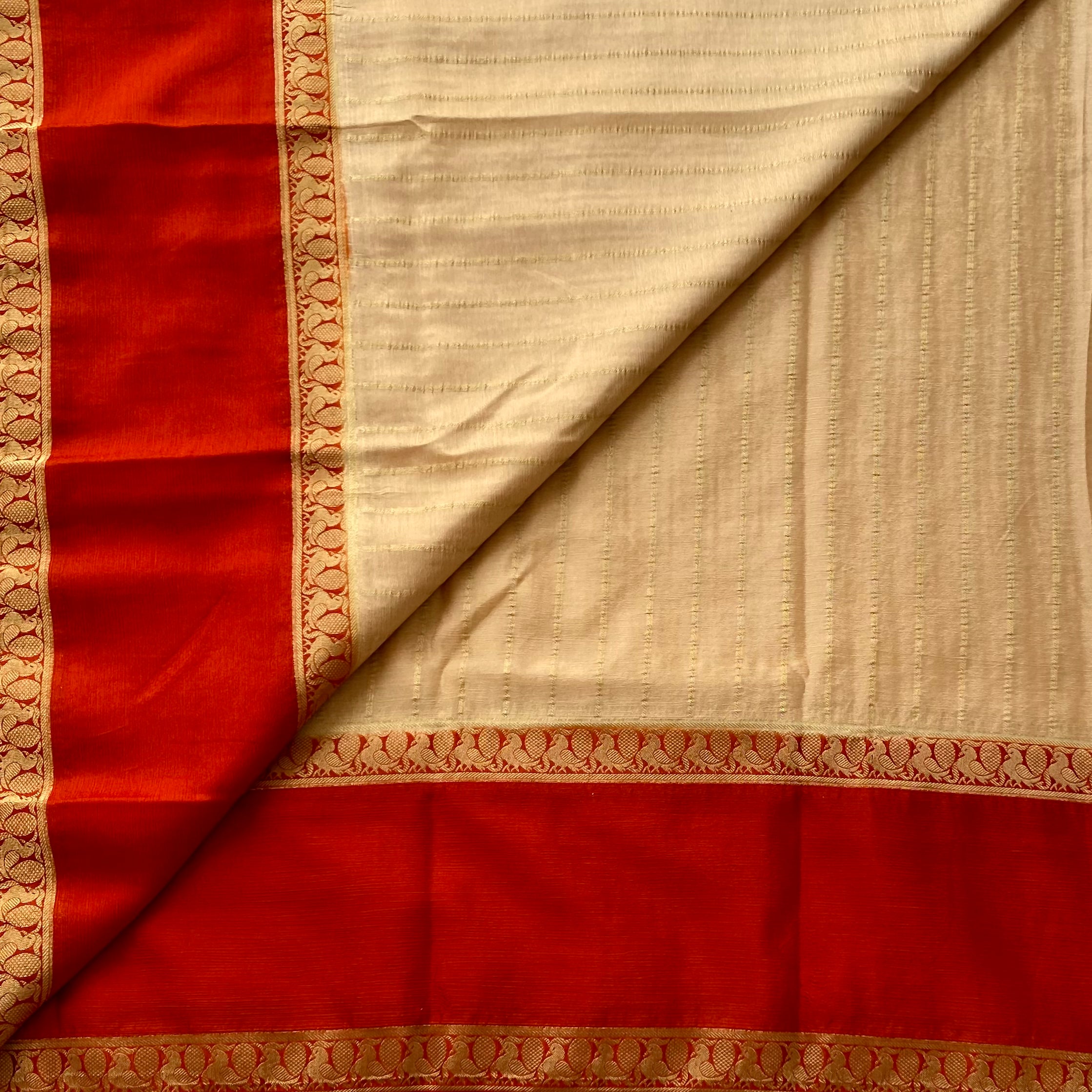 Burnt Orange Gold Zari Beige Pallu Traditional Festive Saree Elegance