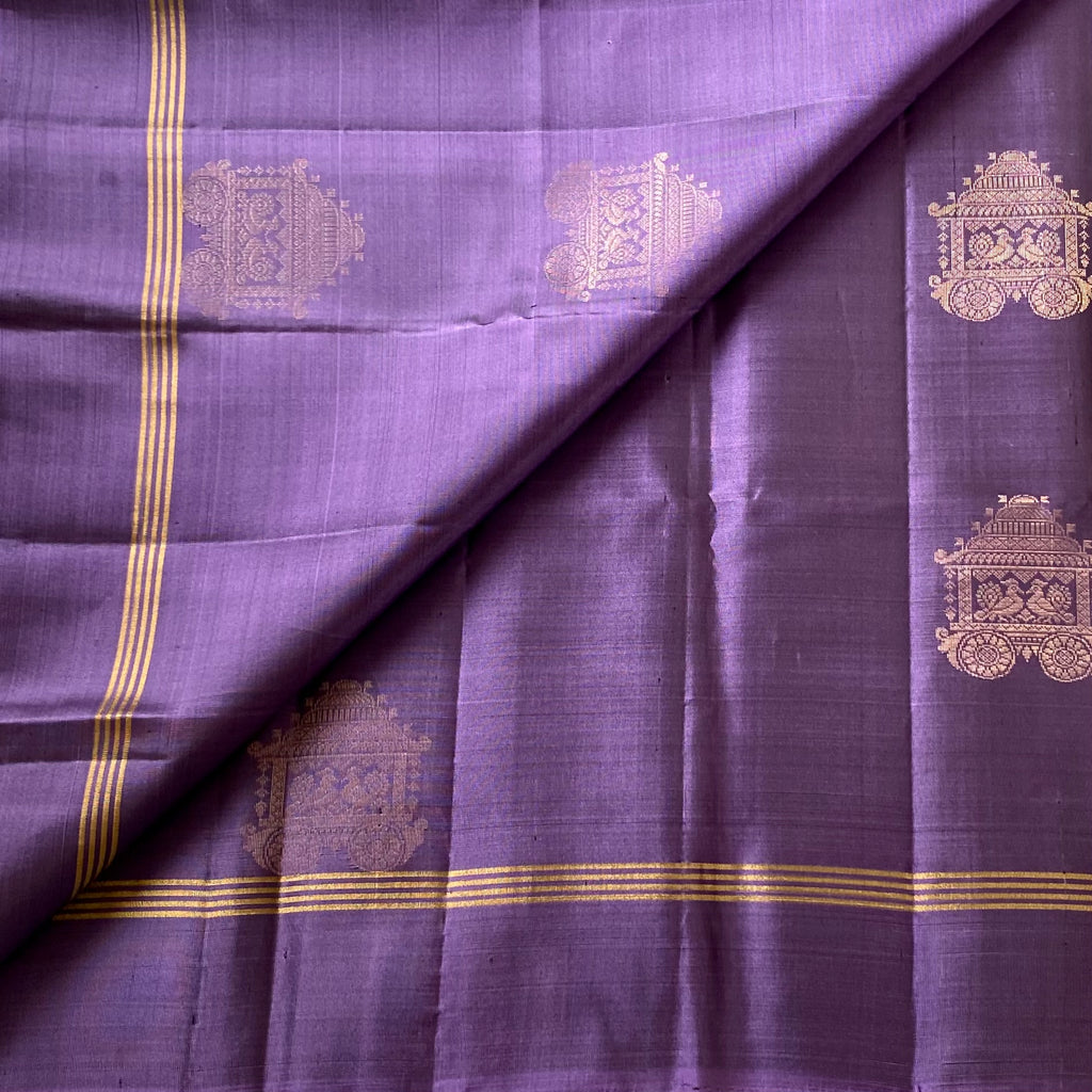 Plum Purple Gold Zari Temple Floral Silk Saree Wedding Festive