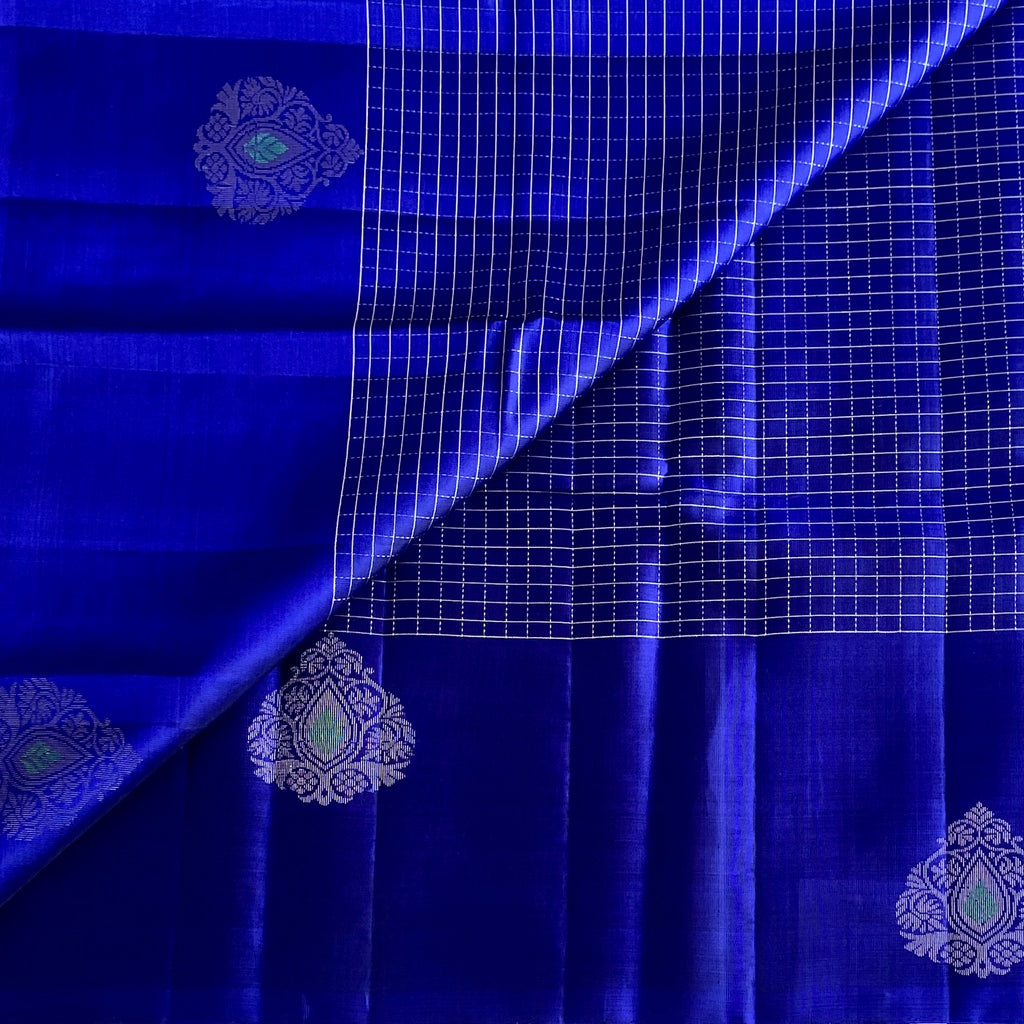 Cobalt Blue Designer Pure Silk Saree With Silver Zari Pallu