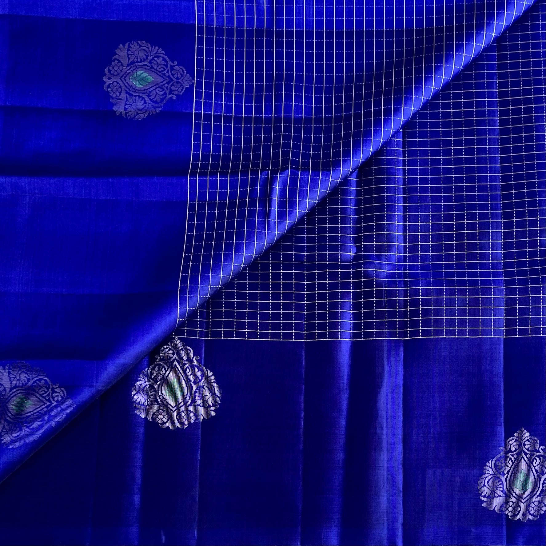 Cobalt Blue Designer Pure Silk Saree With Silver Zari Pallu