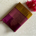 Mustard Gold Designer Pure Silk With Rich Magenta Contrast