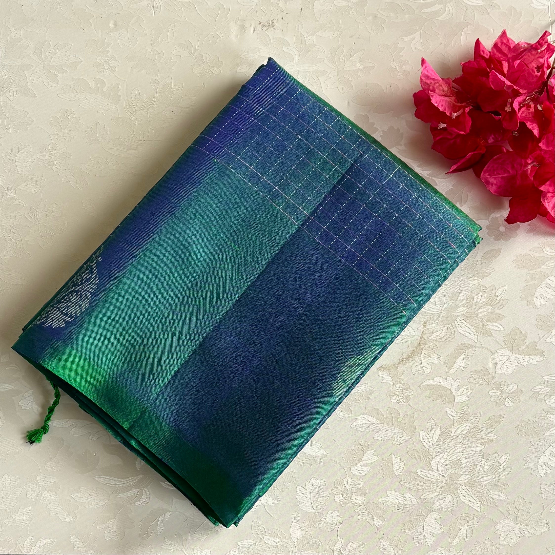 Teal Blue Designer Pure Silk Saree With Emerald Green Pallu