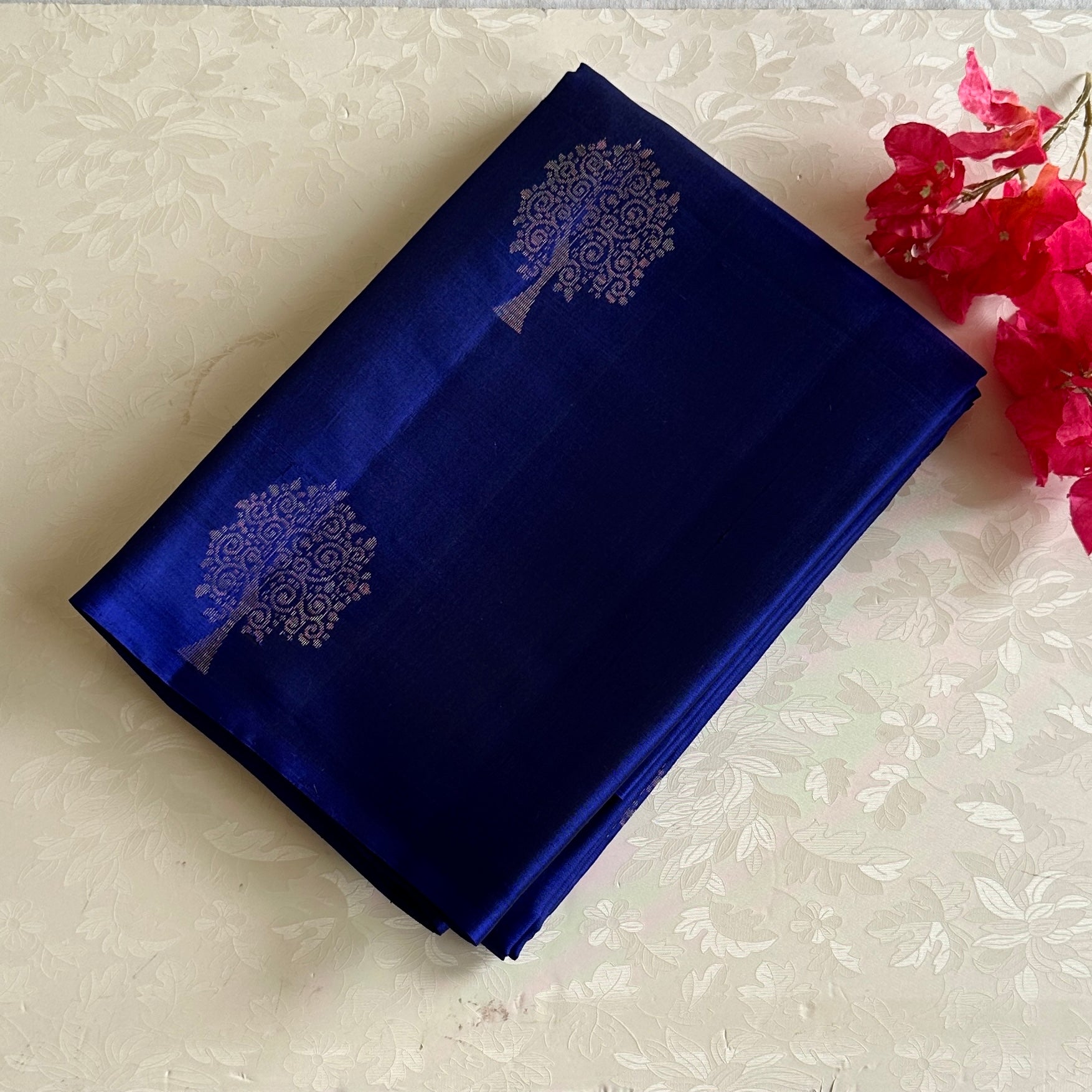 Royal Blue Designer Pure Silk Saree Metallic Gold Brocade Border Contrast Pallu