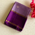 Purple silk saree gold zari floral border diamond pallu tassels