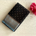 Elegant Jet Black Aqua Blue Brocade Saree Gold Buti Work