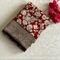 Soft Tussar Silk Crimson Red Saree With Antique Gold Brocade Border