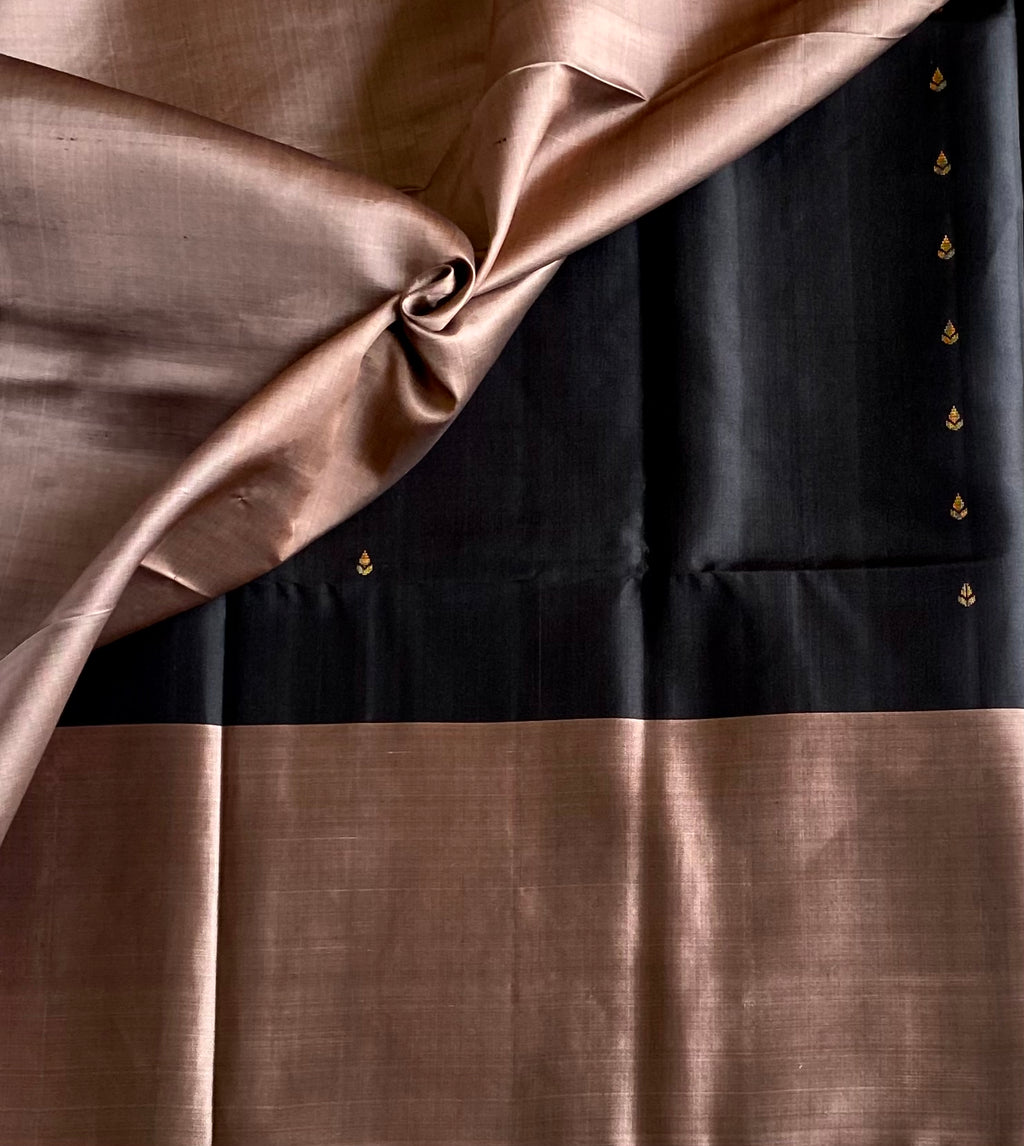 Drop Dead Gorgeous Black with Metallic Copper Designer pure silk