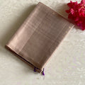 Champagne Beige Designer Pure Silk Saree With Violet Purple Pallu