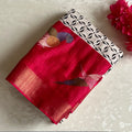 Ivory Printed Softest Tussar with Cherry Embroidered Borders